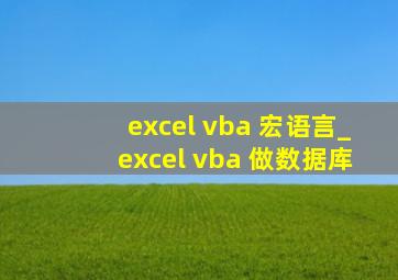 excel vba 宏语言_excel vba 做数据库
